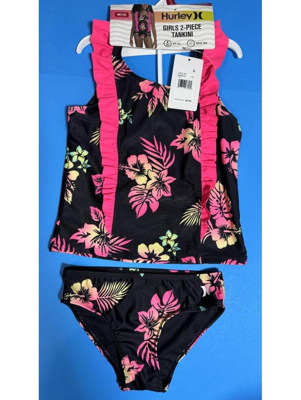 Hurley 2 Piece Tankini Bathing Suit Swimsuit Swimwear Girls Size M (7/8) NEW NWT